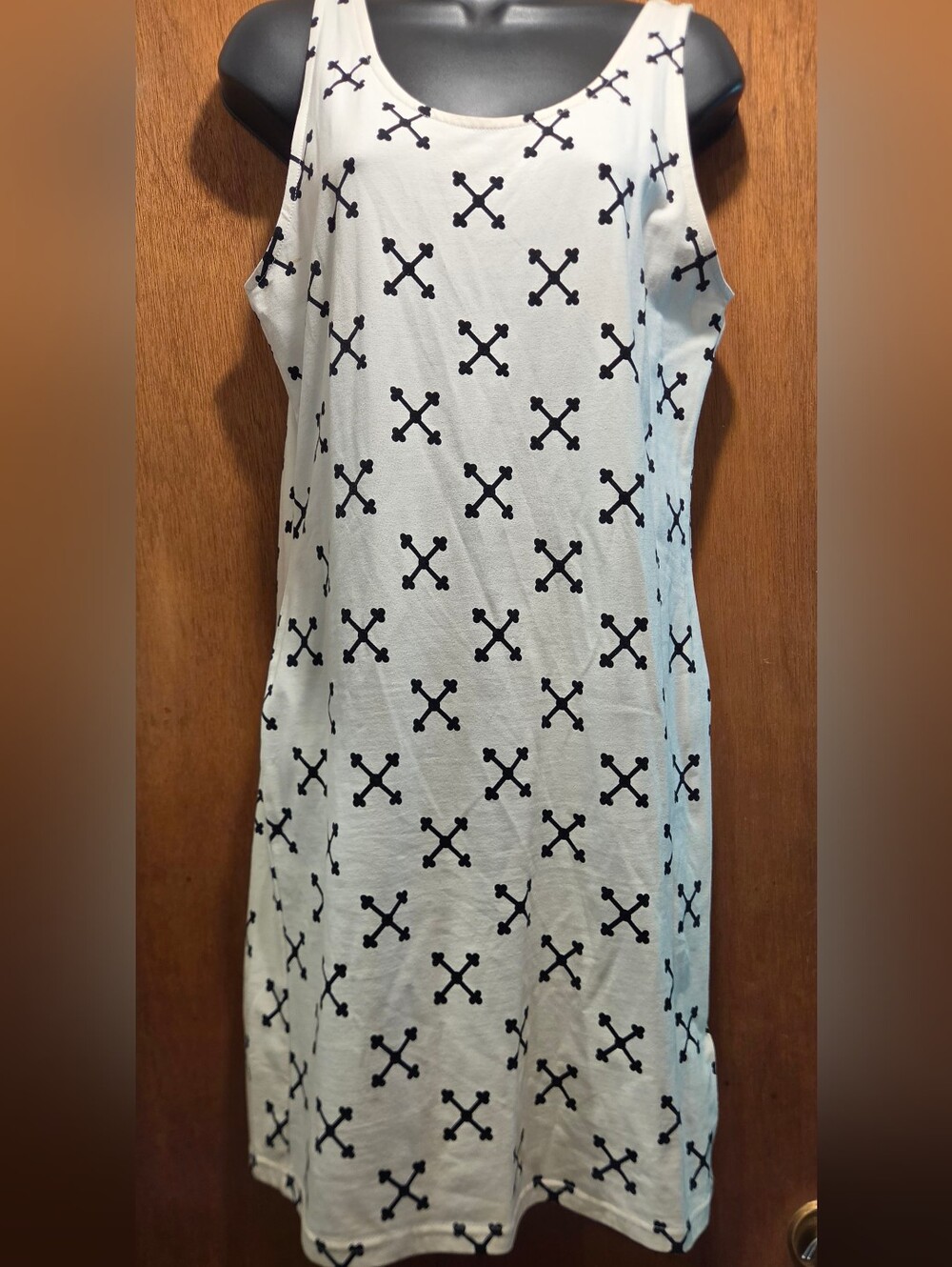 Divided White Midi Tank Dress with Black Cross Print SzL NWT - Picture 2 of 6